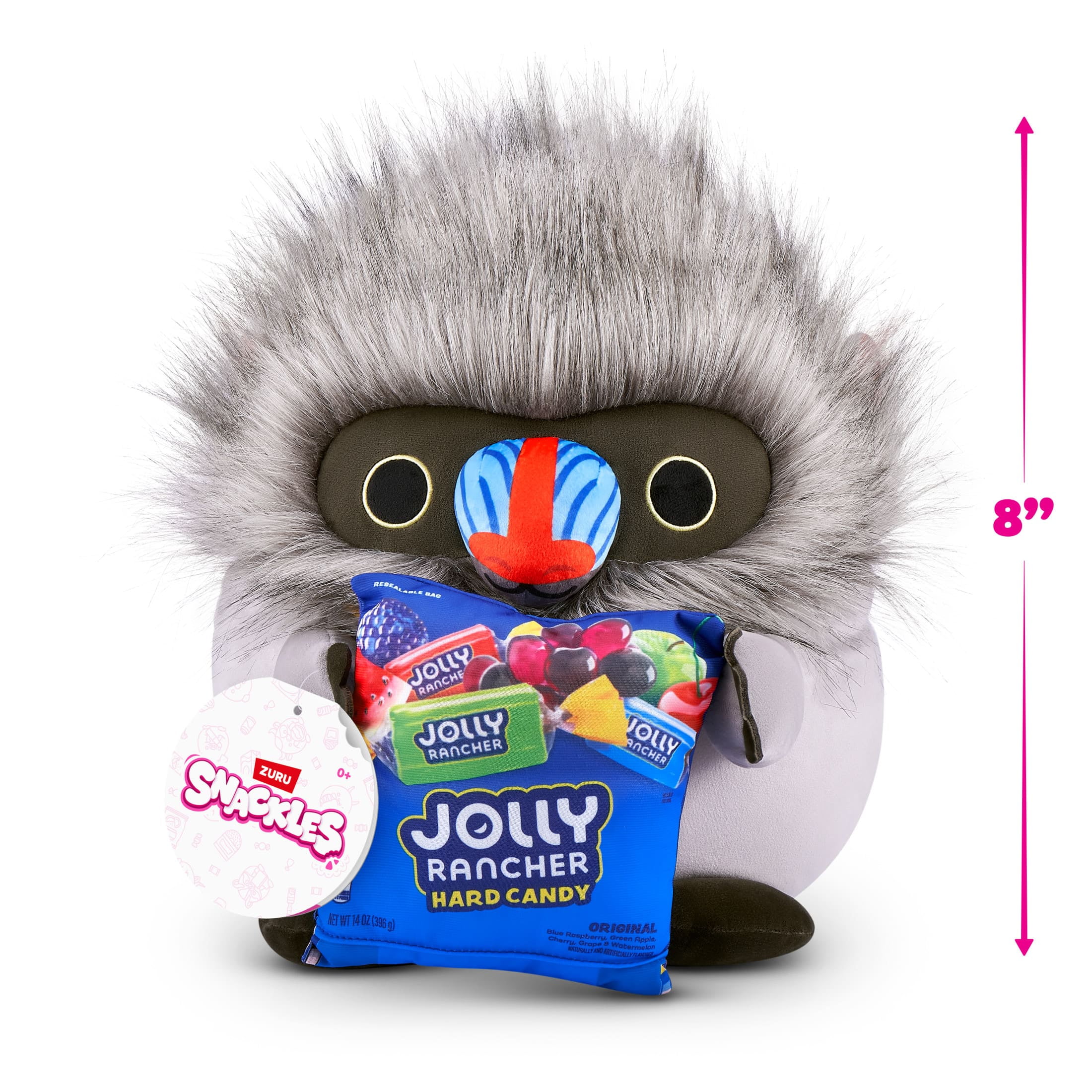 Snackles Peluche série 3 8 pouces sous licence de ZURU (Mandrill w/Jolly rancher) de ZURU, Peluche avec licence accessoires Snack Brand