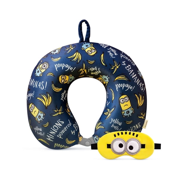 Almohada cervical de viaje MINISO Minions, 100% espuma viscoelástica con máscara para ojos