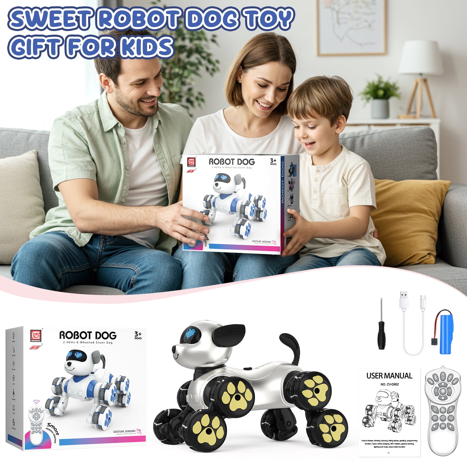 Robot Dog Interactive Toys : Remote Control Electronic Kitty Pets - Robotic Can Dancing Touch Program or Kids Age 3-10 Christmas/Birthday Surprise Gifts (Blue)