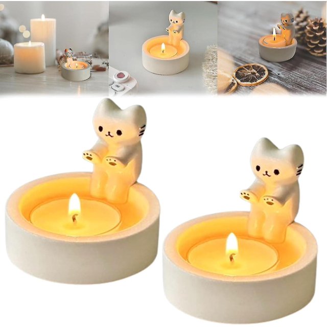 Candelabro con forma de gatito de dibujos animados, bonito candelabro con aroma a gatito calentándose las patas, bonito candelabro con forma de gato, candelabro hecho a mano con forma de gato, regal