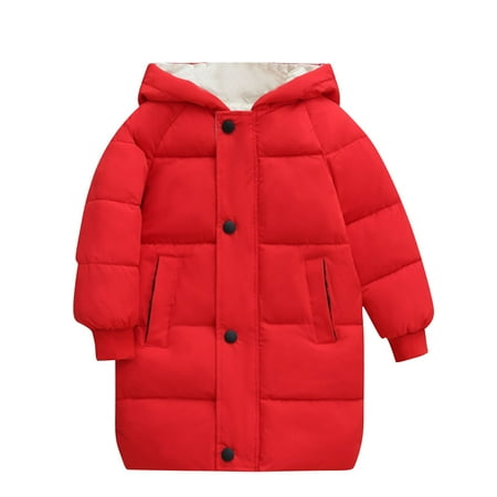 DOSUKRAI Baby Kids Winter Coat Puffer Down Jacket Button Zip up Soild Color Windproof Light Winter Thermal Jacket Hooded Outwear 3-9 Years Clearance Sales Today Deals Red 7 Years