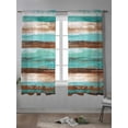 thumbnail image 4 of Turquoise Brown Curtains 63 Inch Length, Sheer Curtains for Bedroom Living Room Window Watercolor Modern Abstract Striped Rod Pocket Voile Drapes Kitchen Curtains Small Half Window 42"x63" 2 Panels, 4 of 7
