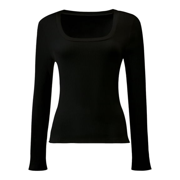 Women Long Sleeve Scoop Neck Tops Stretch Fitted Casual Tops Tee Slim Fit Fall Going Out Sexy Basic Shirts