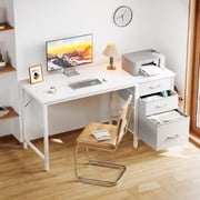 Casacomoda 48 Inch Computer Desk with Fabric Drawers & File Cabinet, Home Office Desk for small space, Vanity Desk for Bedroom, White