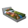 thumbnail image 2 of Ambesonne Rustic Fitted Sheet & Pillow Sham Set, Summer View German Town, Twinxl, Orange Blue Green, 2 of 2