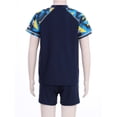 thumbnail image 4 of YEAHDOR Boys Camouflage Print Swimsuit Tweens Swimming T-Shirt with Shorts Beachwear Swimwear Navy Blue& Yellow 6-7, 4 of 7