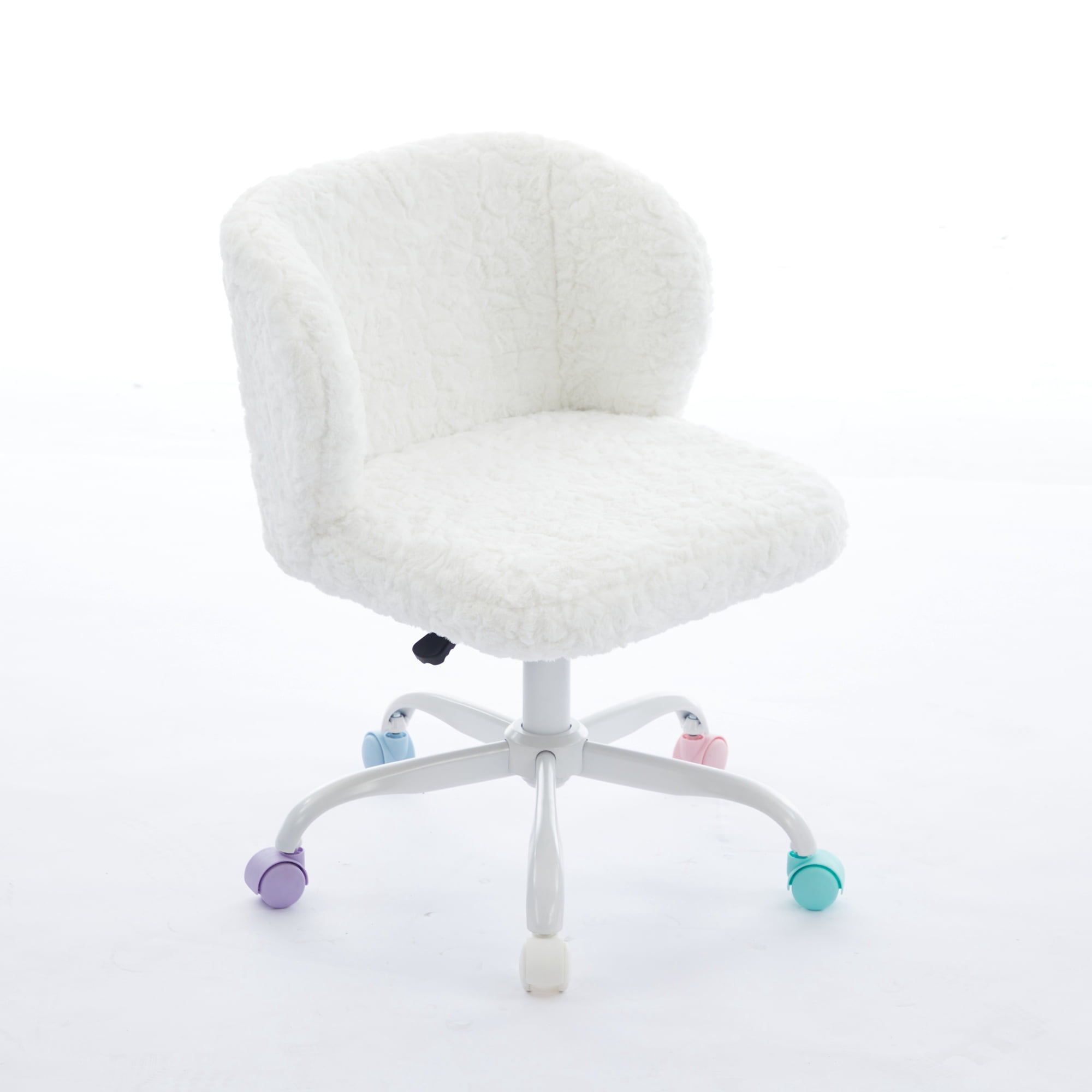 Furniture Office Chair, Artificial Rabbit Hair Home Chair with Metal Base, Adjustable Desk Chair Swivel Office Chair, Vanity Chair (Ivory)