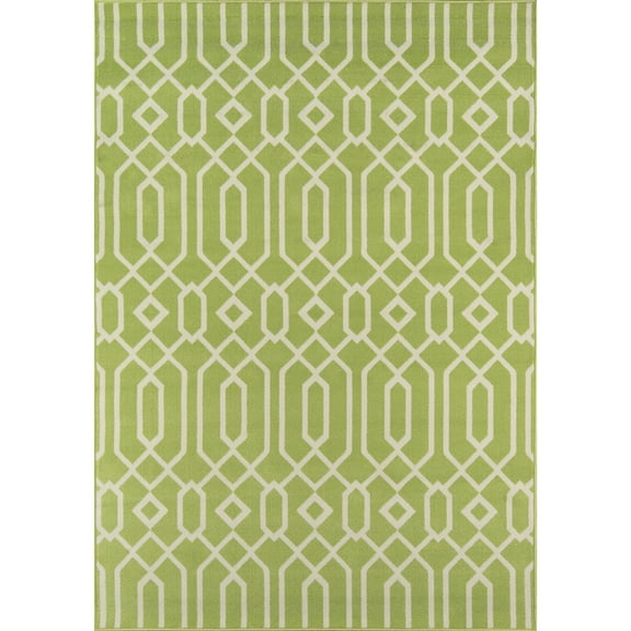 Momeni Baja Links Geometric Trellis Outdoor Area Rug Green 3'11" x 5'7" 4' x 6' Ivory Runner, Rectangle