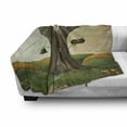 thumbnail image 3 of Tree Soft Flannel Fleece Throw Blanket, Style Cosy Tree Trunk House with Defoliated Autumn Leaves Piles, Cozy Plush for Indoor and Outdoor Use, 50" x 60", Sepia and Lime Green, by Ambesonne, 3 of 6