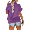 thumbnail image 5 of Summer Savings! Jerdar Women's Button Up Shirts Cotton Short Sleeve Blouses V Neck Casual Tunics Shirt Solid Color Tops with Pockets Purple S, 5 of 5