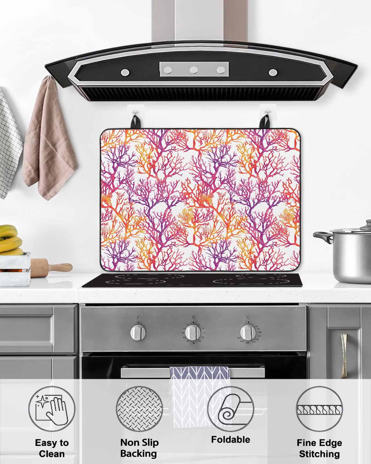 nqOlkjepod Large Induction Cooktop Protector Mat 24"x21", Purple Coral Coastal Stove Top Covers for Electric Stove, Summer Beach Nautical Ocean Sea Stove Burner Cover Mats, Glass Top Stove Cover