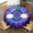 thumbnail image 3 of Blue Purple Tie Dye Pattern Round Tablecloth 60"x60",Wrinkle Wipeable Table Cloth for Kitchen Dining Room Picnic Patio Party, 3 of 6