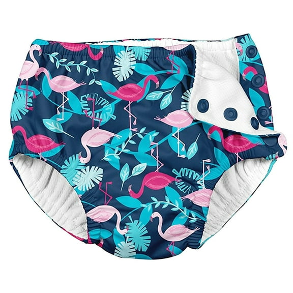 i play Unisex Reusable Absorbent Baby Swim Diapers - Swimming Suit Bottom | No Other Diaper Necessary Navy and Pink Flamingos 6 Months