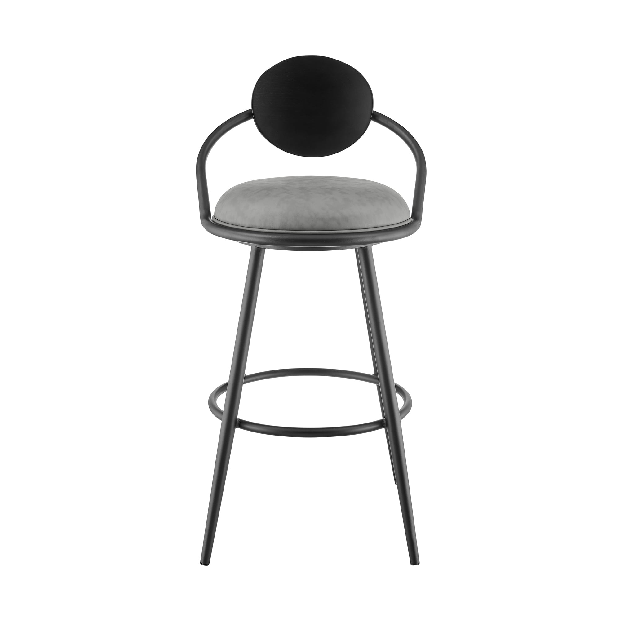 Carnation 30" Swivel Bar Stool in Black Iron with Gray Faux Leather/Black