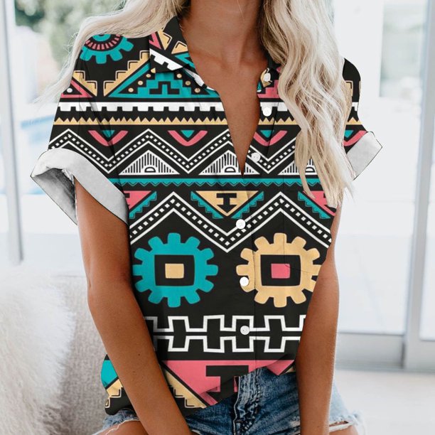 Fiudx Camisas para Mujer Blusas de Manga Corta Estampadas Informales Regulares para Mujertop