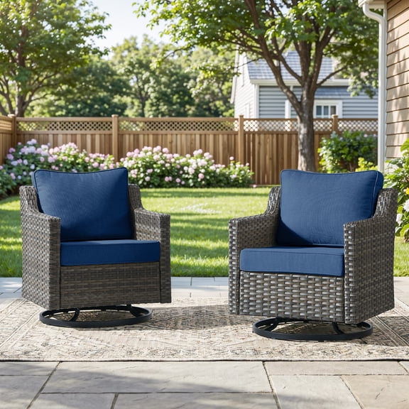 Giantfurnni Outdoor High Back Wicker Swivel Rocker Chairs Set of 2 for Patio, Porch, Balcony & Deck
