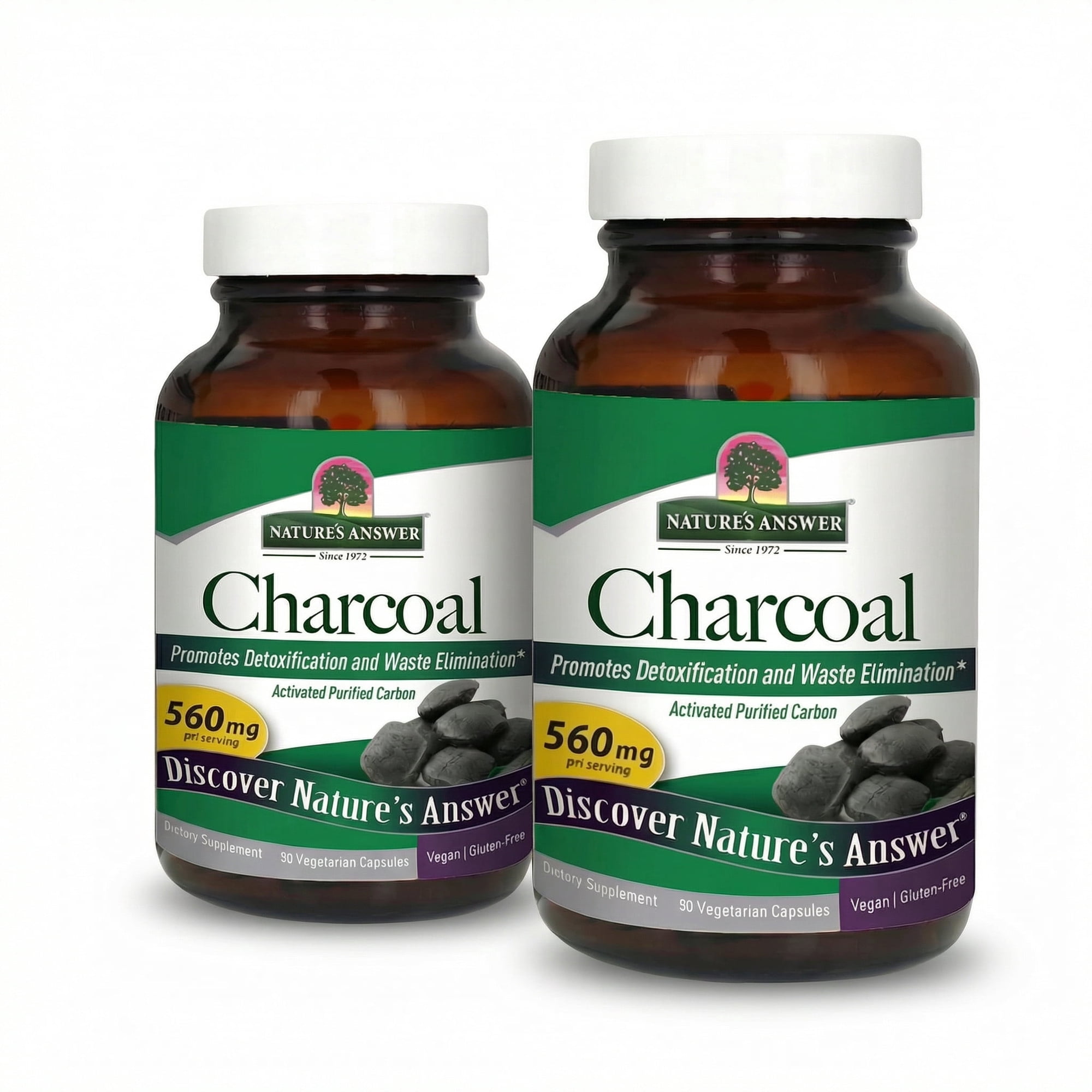 Nature’s Answer Activated Charcoal Capsules 560 mg, Vegan, Gluten-Free, 90 Count (Pack of 2)