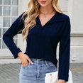 thumbnail image 4 of Penkiiy Women's Spring V-Neck Long Sleeve T-Shirts - Comfy & Chic Solid Casual Tops XL Blue, 4 of 8