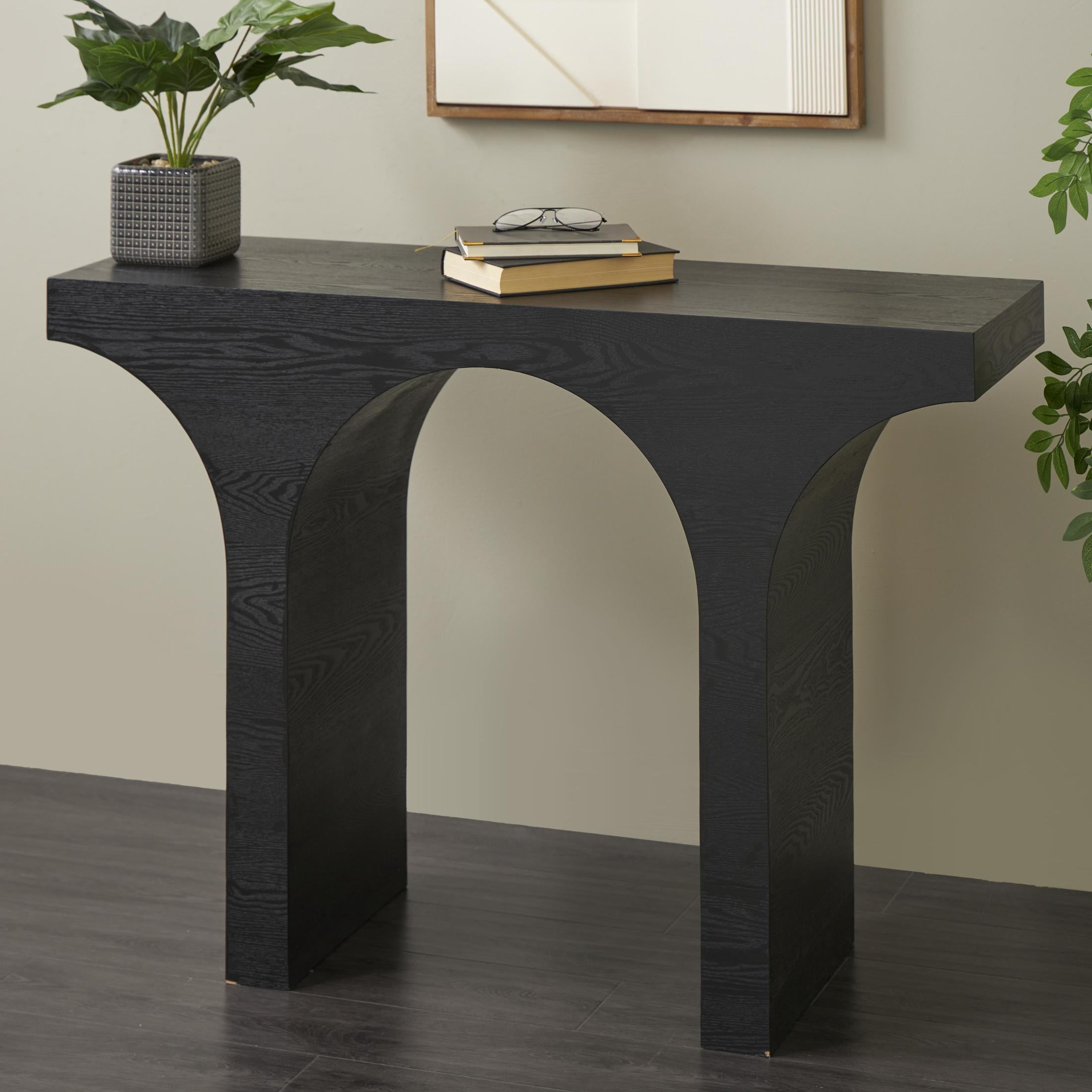 DecMode 45" x 32" Black Wood Cutout Arch Abstract Console Table, 1-Piece