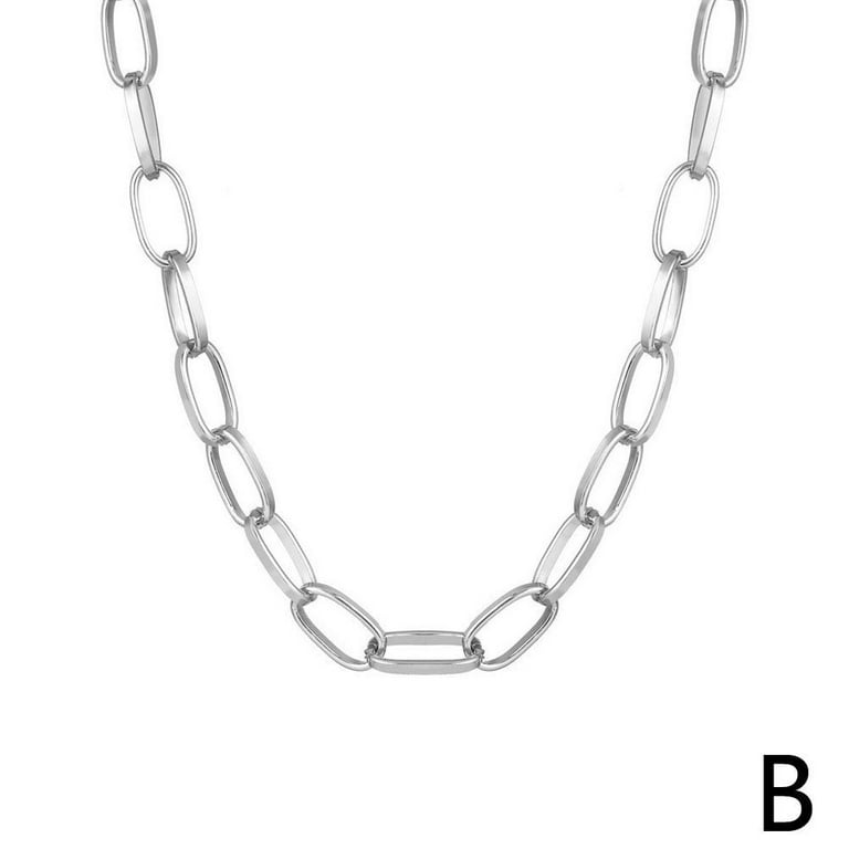 Paperclip Chunky Chain Link Necklace Silver for Women Men 