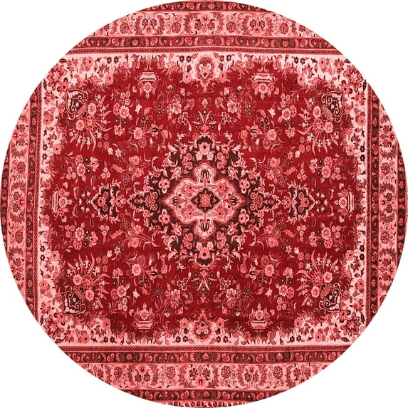 Ahgly Company Indoor Round Medallion Red Traditional Area Rugs, 4' Round