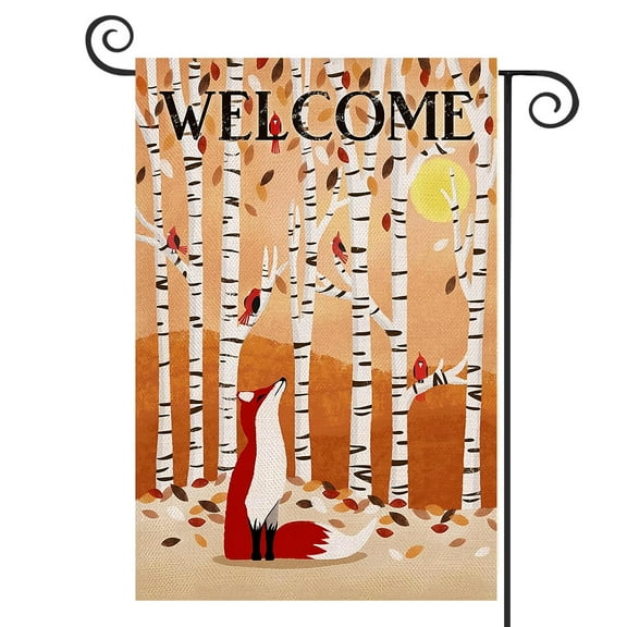 DMERBYL Welcome Fall Thanksgiving Fox Home Decorative Garden Flag, Autumn Yard Lawn Cardinal Red Birds Outside Decor, Farmhouse Outdoor Small Burlap Decoration Double Sided 12 x 18