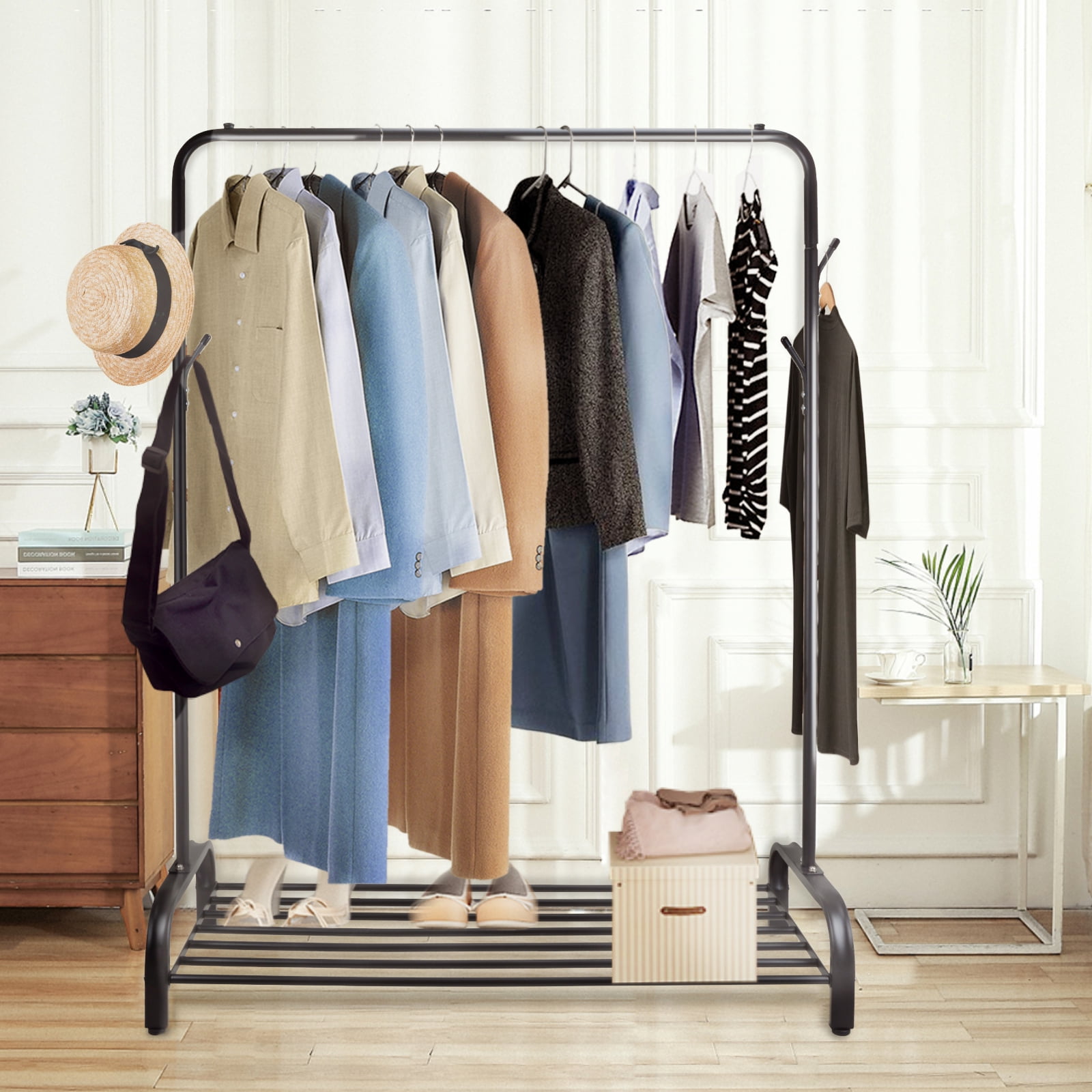 Voilamart Clothing Garment Racks with Tree Branch Hook and Shoes Shelves, Free Standing Clothes Hanging Rack Heavy Duty Metal Clothes Rail Stand, Commercial Rolling Closet Garment Display Rack