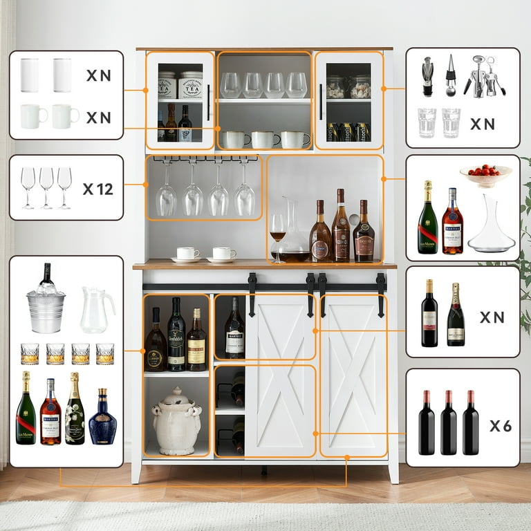 Farmhouse Wine Cabinet with Sliding Barn Door, 69-Inch Country Wine Cabinet  with Wine Rack and Wine Glass Rack, Buffet, Storage Rack, Kitchen Sideboard,  Dining Room - Walmart.com