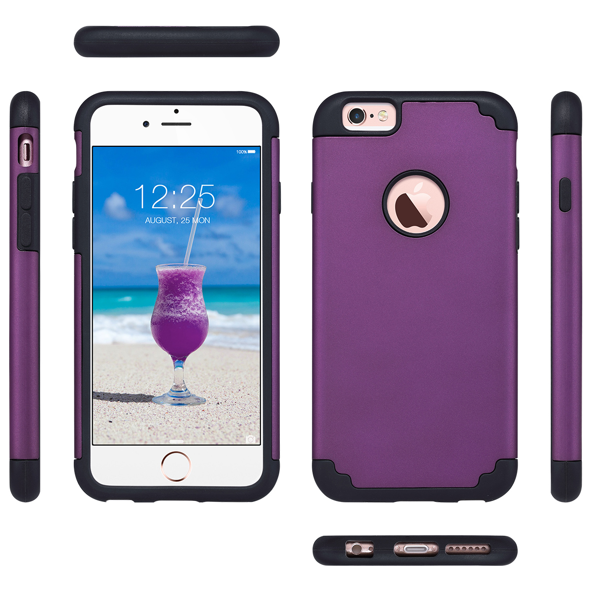 ULAK iPhone 6 Case, iPhone 6S Case, Slim Dual Layer Shockproof Bumper Phone Case for Apple iPhone 6 / 6s for Girls Women, Dark Purple Black - image 4 of 7