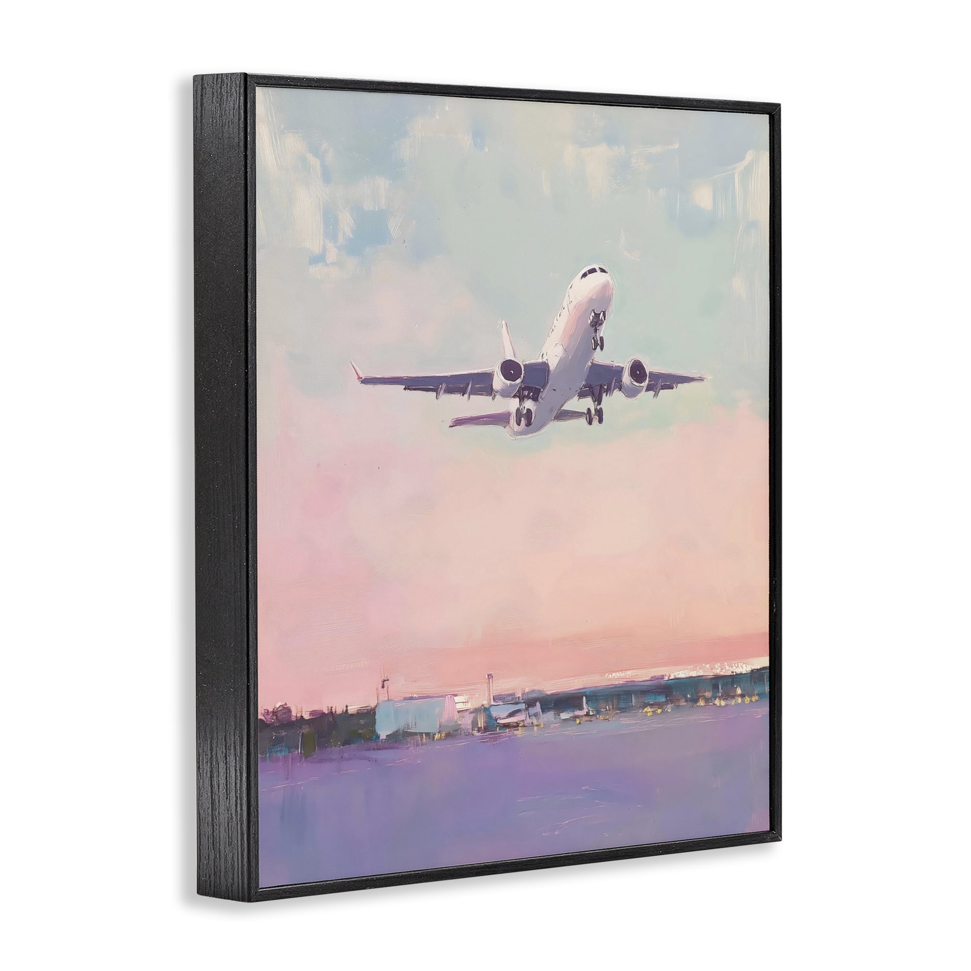 Stupell Industries Airplane Takeoff into Pastel Skies Black Framed Giclee Art, design by The Prints Vibe