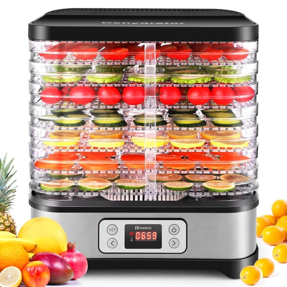 8-Tier Stackable Tray 400W Food Dehydrator, Easy Clean, Dryer Dehydrator for Home and Outdoor, Silver