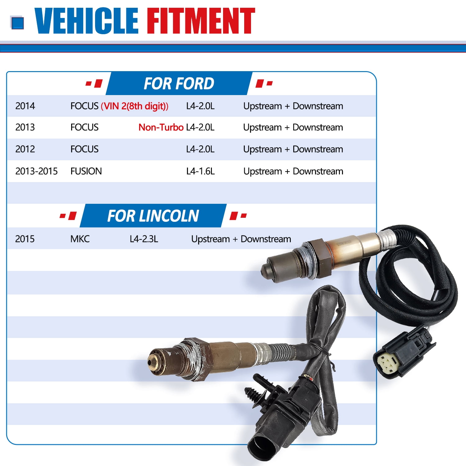 Maxfavor 2Pcs Oxygen Sensor for Ford Focus 2012-2014 2.0L 234-5113 234-4575 Upstream & Downstream