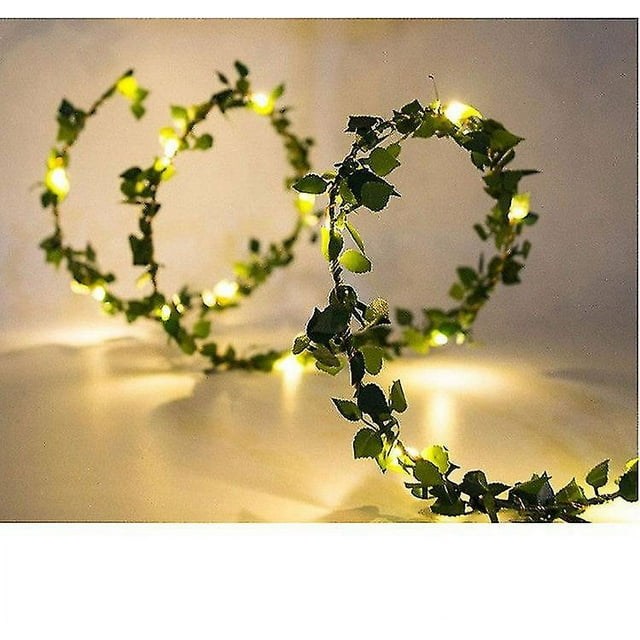 Guirnalda de luces de ratán de hoja verde Artificial, 20 luces Led de vid, decoración de alambre de cobre con energía Solar