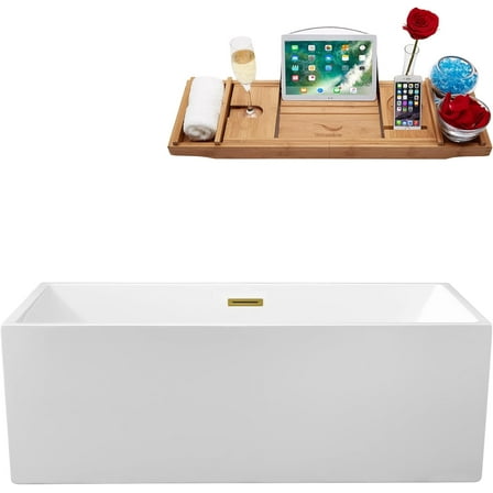 58" Streamline N262BGL Soaking Freestanding Tub and Tray With Internal Drain