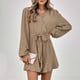 thumbnail image 2 of Moda mujer sexy color sólido hombro manga larga cuello en v vestido regular Fridja  yut4932, 2 of 8
