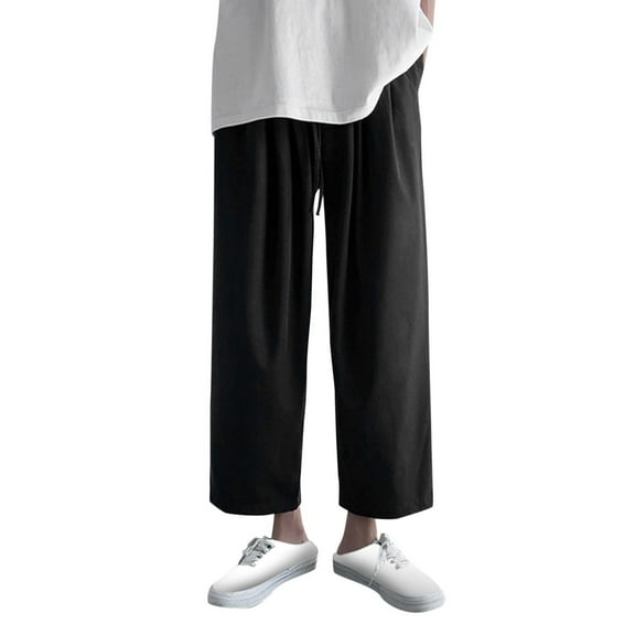 Vedolay Mens Pants Comfortable Quality Soft Solid Color Linen Pants with Pockets Black,2XL