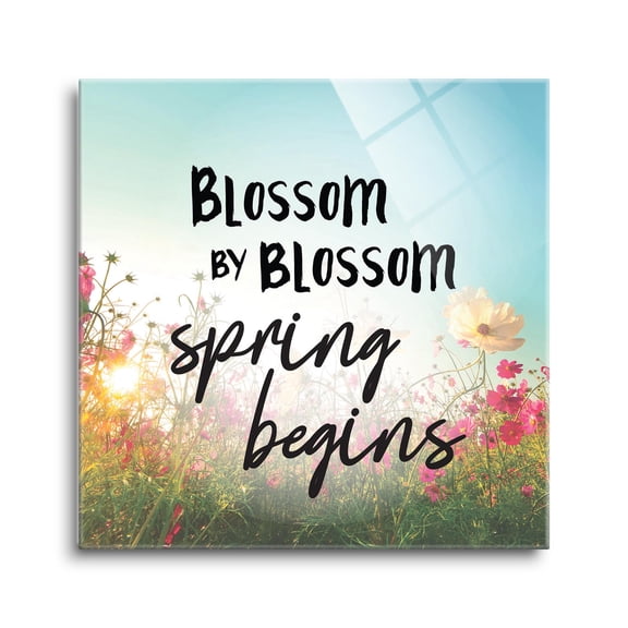 Spring Begins Sunlit Pink Floral 12 x 12 Glass Wall Hanging Sign
