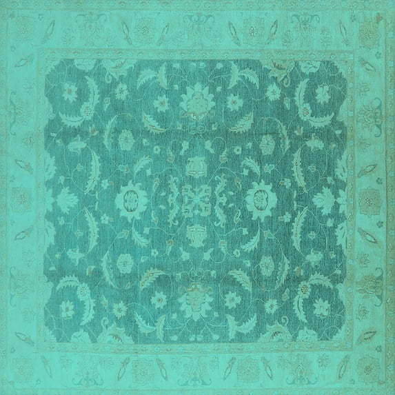 Ahgly Company Indoor Square Oriental Turquoise Blue Industrial Area Rugs, 5' Square