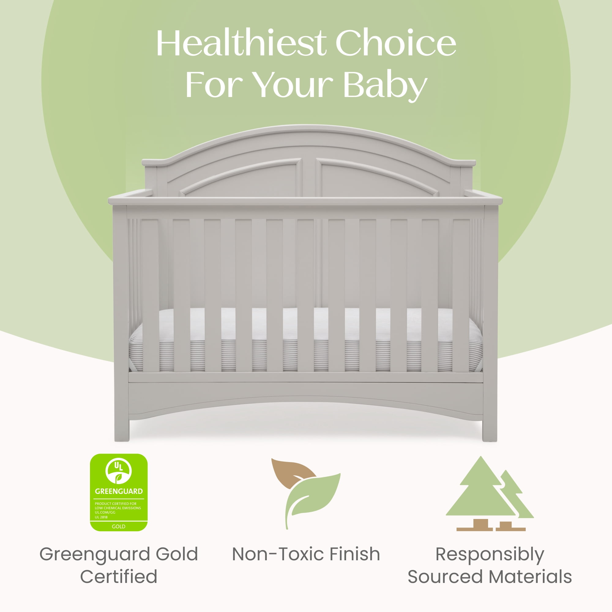 Delta Children Perry 6-in-1 Convertible Crib, Greenguard Gold Certified, Converts to Toddler Bed, Daybed, Sofa Bed & Full-Size Bed with/without Headboard, Fits Standard Crib Mattress, Moonstruck Grey