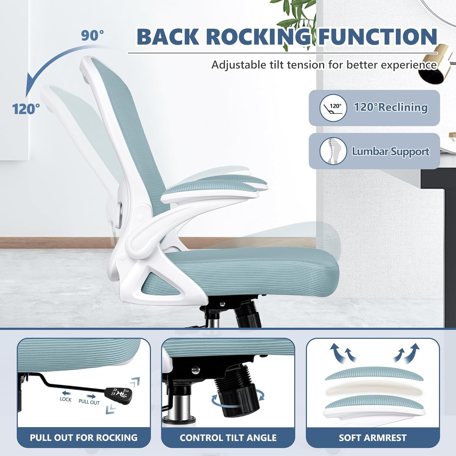 Office Chair, Ergonomic Desk Chair with Adjustable Height and Lumbar Support Swivel Desk Computer Chair with Flip up Armrests for Conference Room, Drak Gray