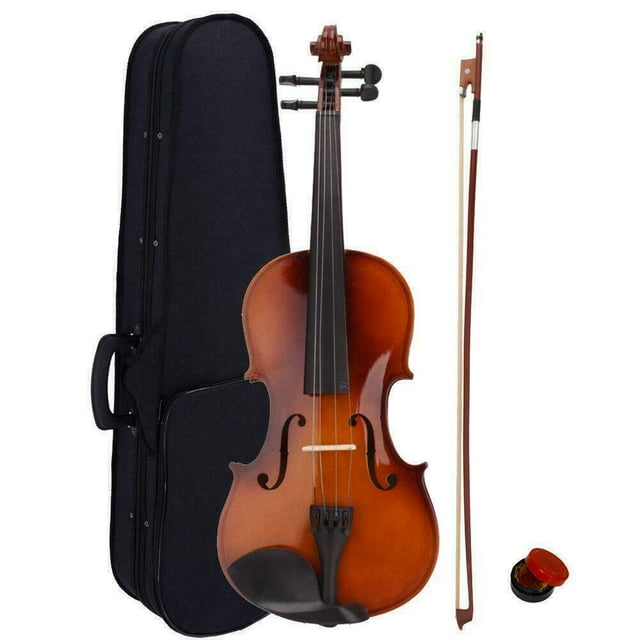4/4 Full Size Violin Kit Fiddle with Hard Case Rosin Chin Rest Bow Stringed Musical Instruments for Student Beginners