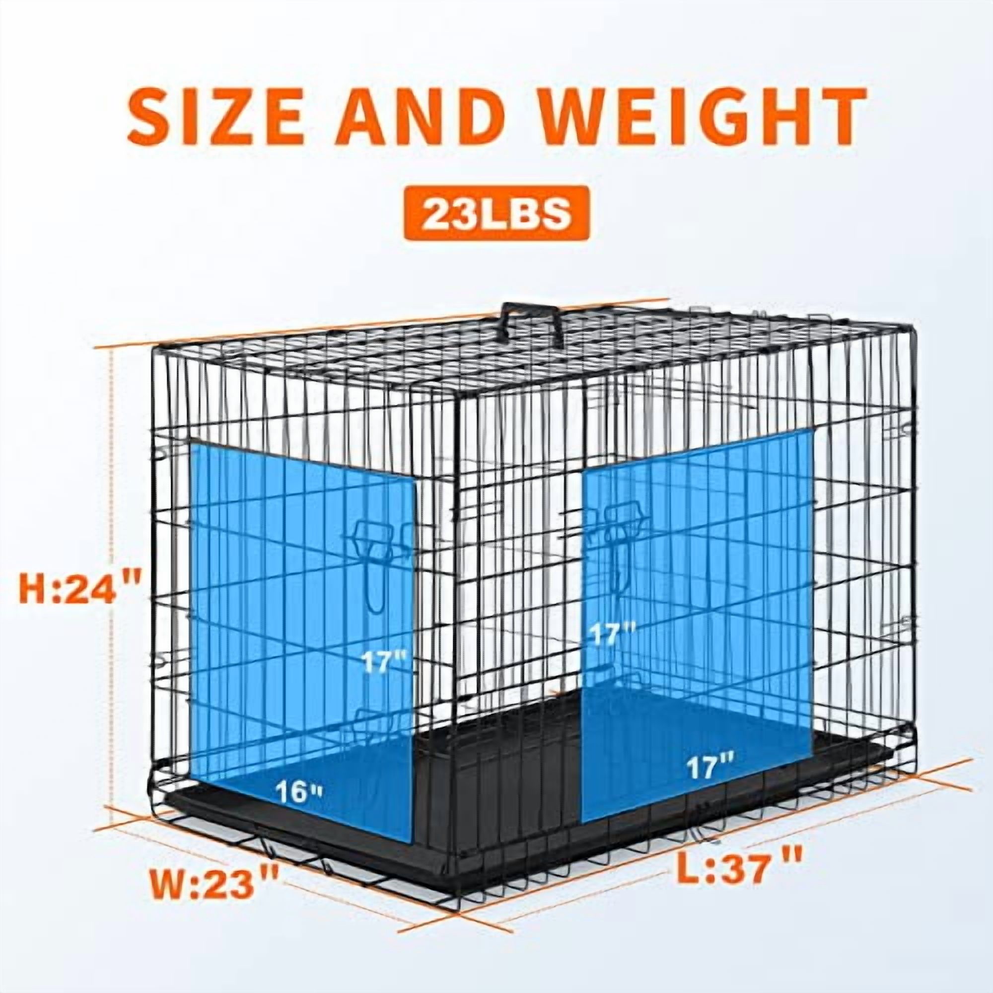 Dog Cage Dog Crate Dog Kennel Folding Metal Pet Crate for Small/Medium/Large Dogs 36 Inch Double Doors Puppy Kennel with Divider Panel Indoor Outdoor Travel Use(Black)