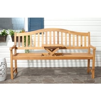 SAFAVIEH Mischa Outdoor Patio Bench with Center Lift, Natural Brown