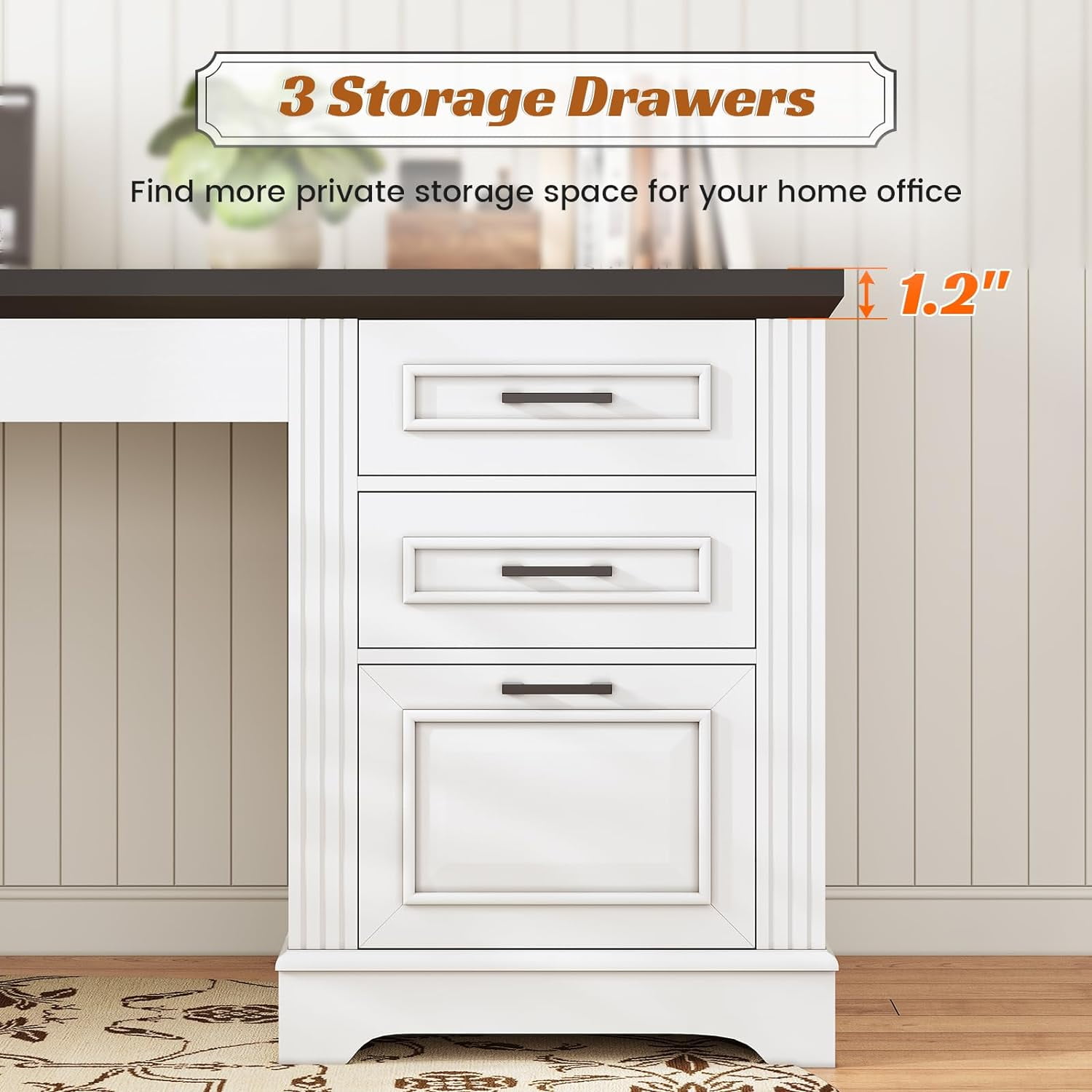 55" Executive Desk with Power Outlets and Storage, Wood Computer Desk with 2 Drawers & 1 File Drawer for Home Office, Large PC Workstation Farmhouse Office Desk, White