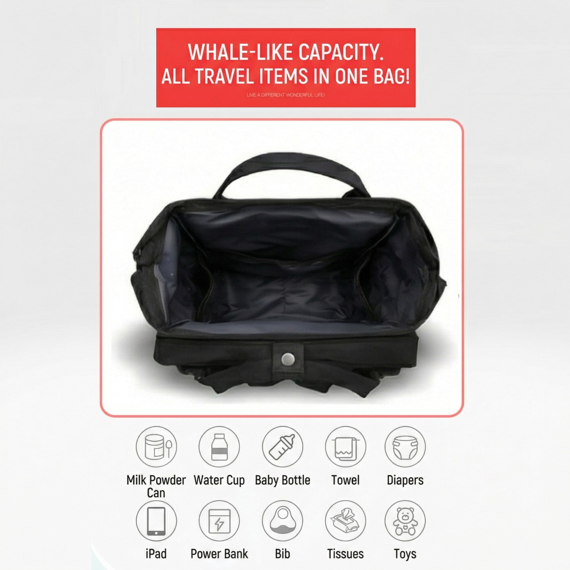 Baby diaper bag, backpack-style diaper bag, large waterproof baby bag, baby travel bag, with diaper pad and USB charging port, a great baby christening gift for mom, black.