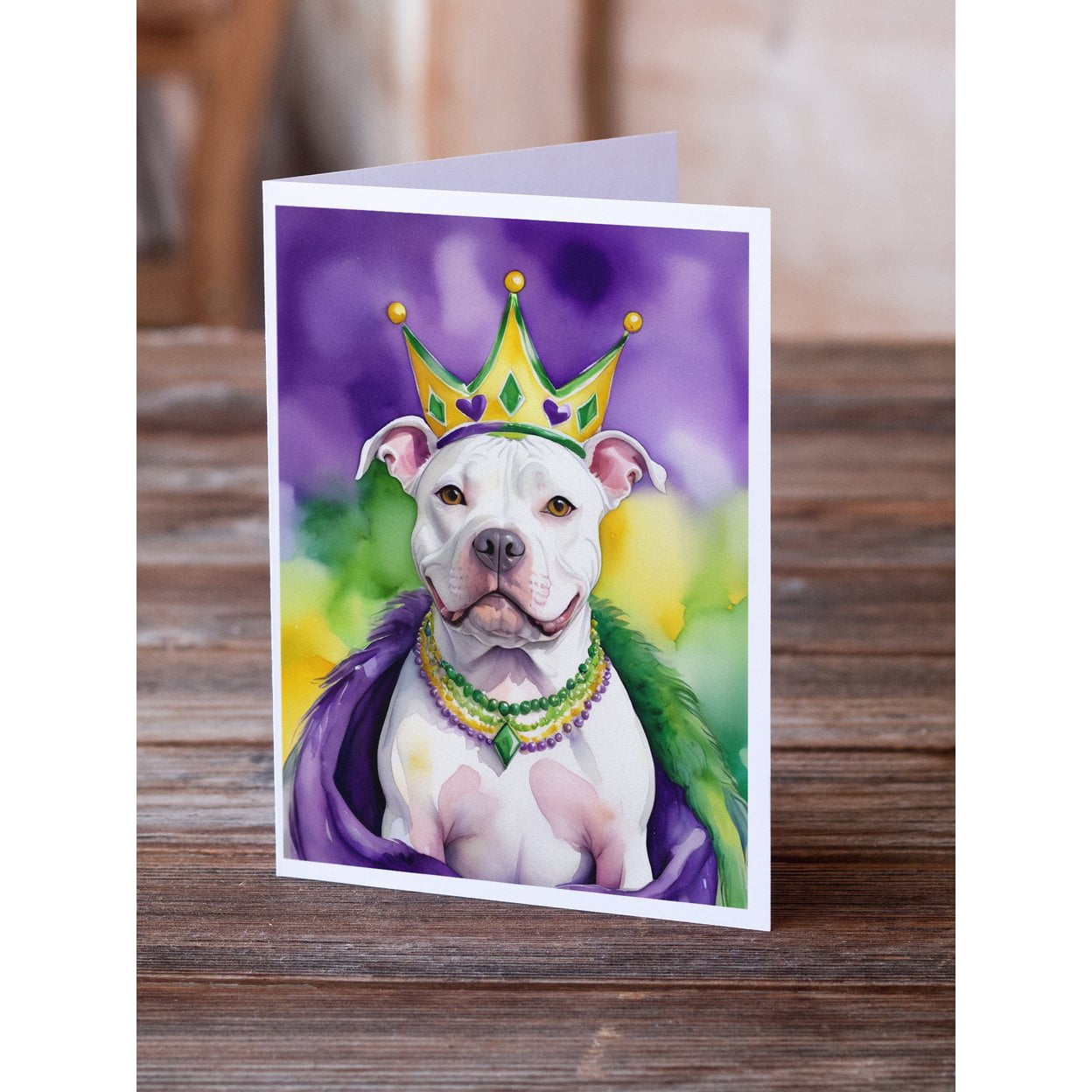 Pit Bull Terrier King of Mardi Gras Greeting Cards Pack of 8 7 in x 5 in