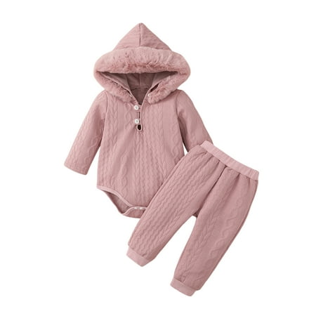 

Baby Girls Long Sleeve Hooded Romper Elastic Band Pants Sets
