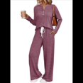 thumbnail image 1 of Conjuntos de Dos Piezas para Mujer, Suéter de Cuello Henley de Otoño, Chándal A Juego, Pijamas Cómodos con Bolsillos Vino Tinto XS, 1 of 7