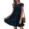 thumbnail image 1 of UKAP Robe T-Shirt Femme Robe d'Été Courte Mini Simple Boho Bleu Foncé TG, 1 of 3