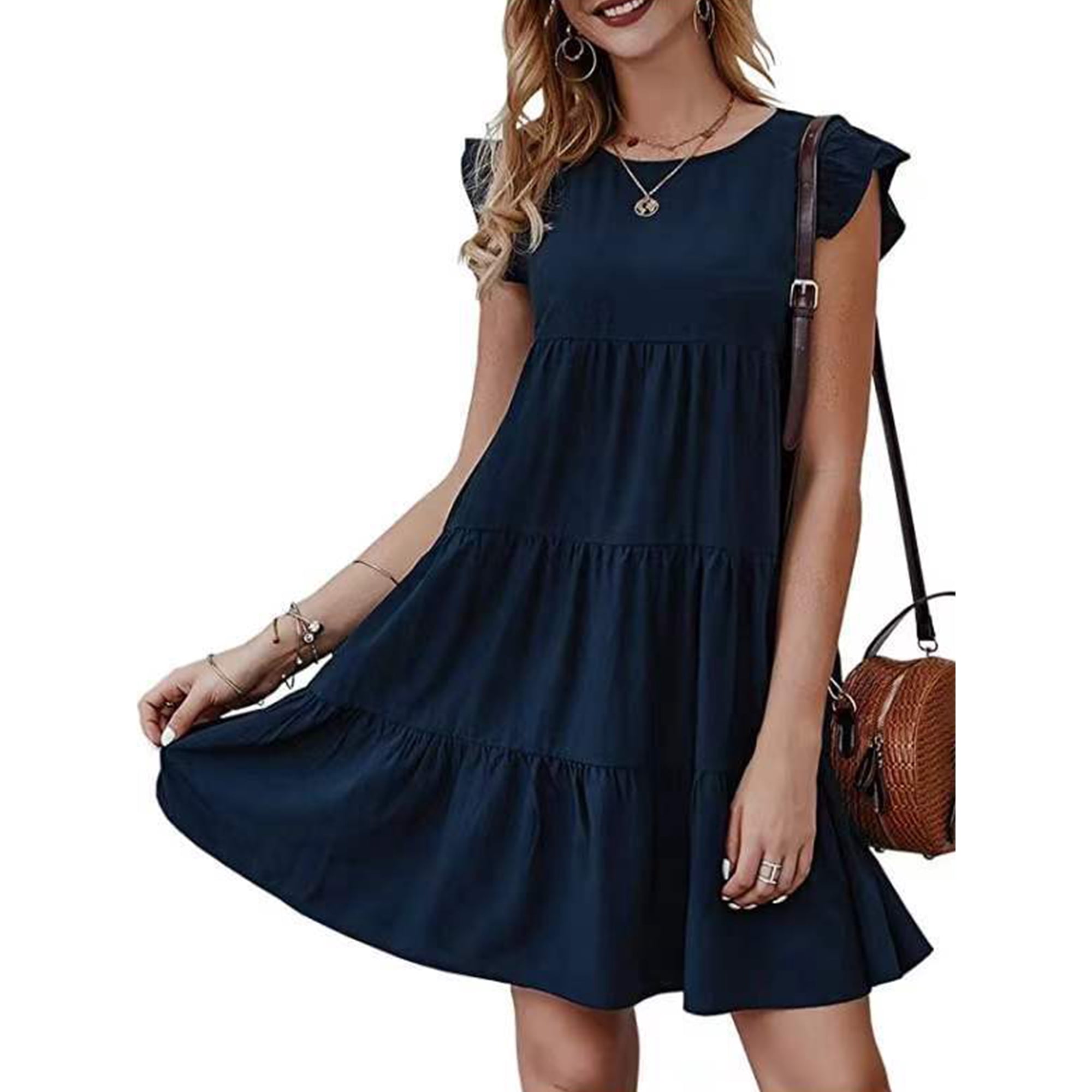 Blue short dress casual deals